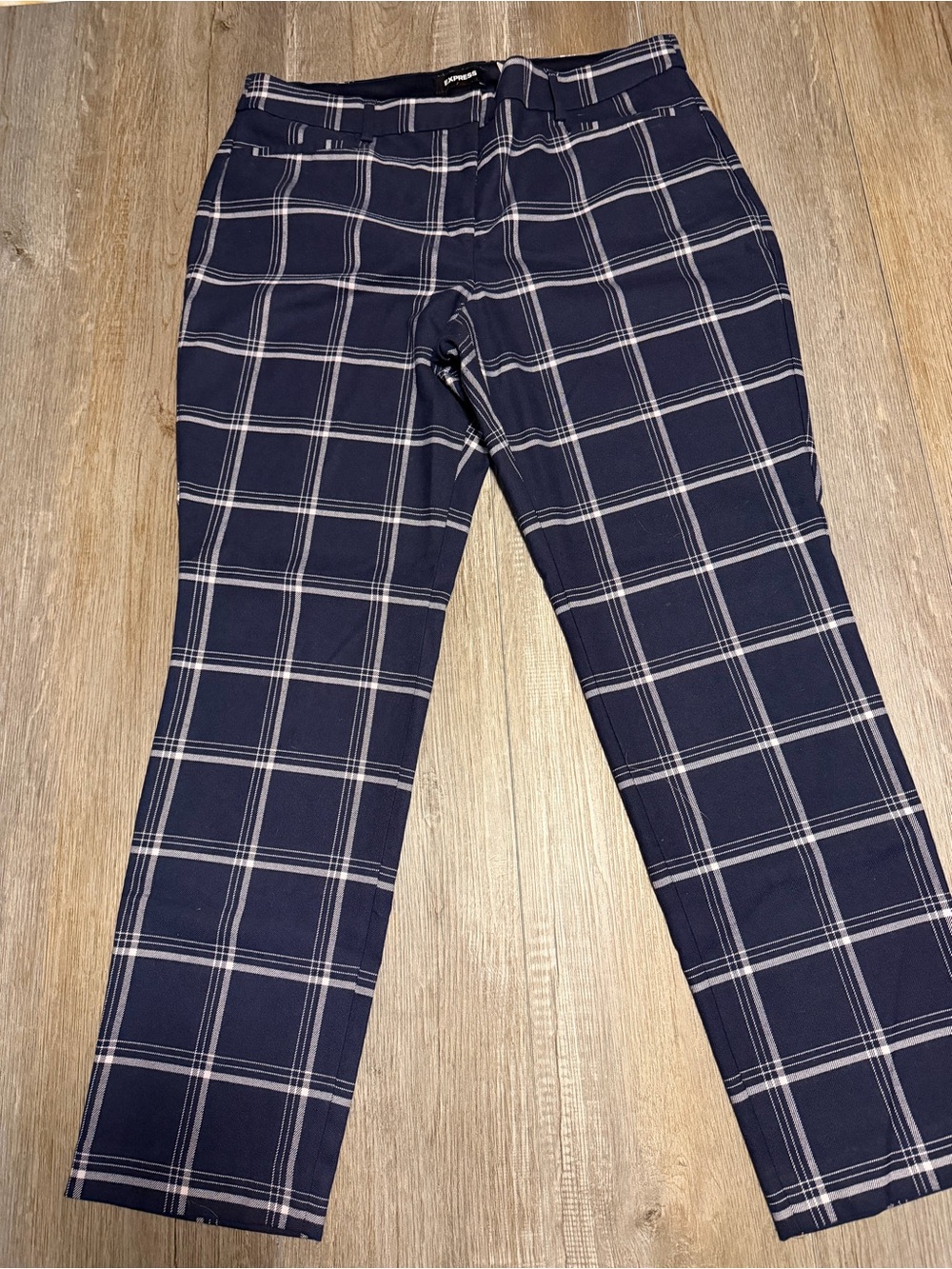 Express Columnist Ankle Plaid Navy Pants